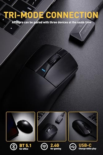 DAREU A950PRO Mouse da Gioco 4K Wireless 55g Ultra Leggero Wireless PAW3395 Sensore 2 - Foto 6 di 9