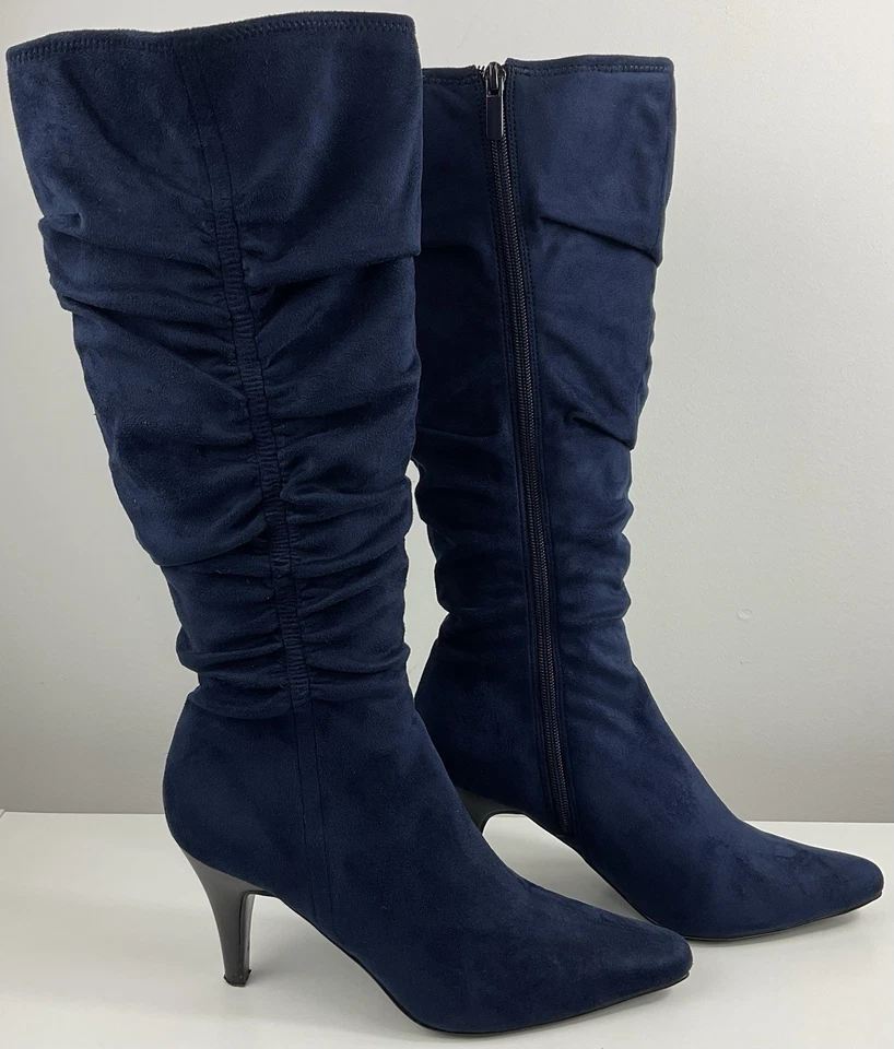 Botas holgadas de tacón de tela azul hasta la rodilla Apostrophe para mujer talla 8,5 M Foto 4 de 4