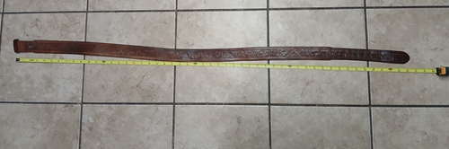 USED Good Justin Cowhide Leather Belt Brown Tooled Size 44 Western 826C - Picture 5 of 19