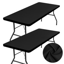2 Pack Rectangle Table Cloth, Elastic Fitted Fabric Tablecloth Fits for 6 Foo...
