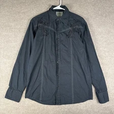 Roar Western Shirt Mens Small Black Embroidered Cross Long Sleeve Button Up