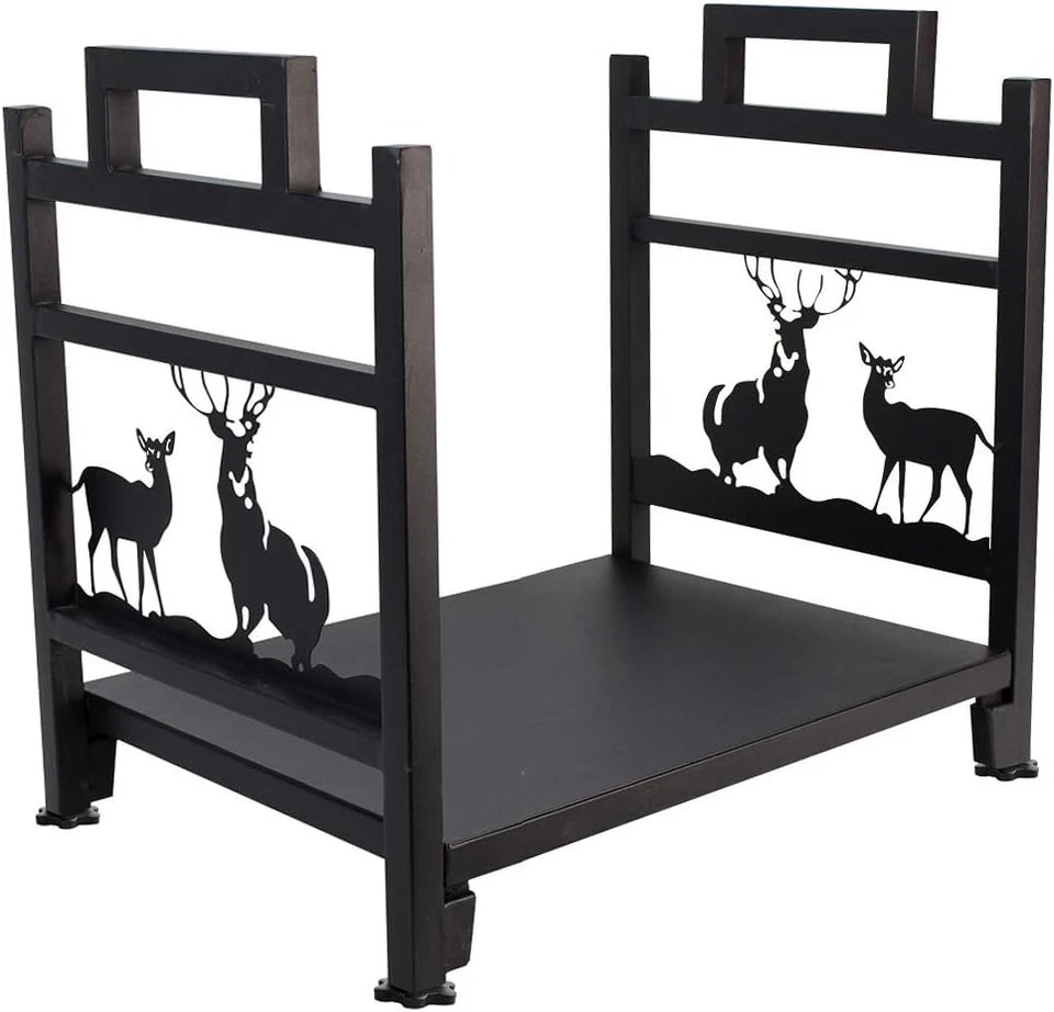 Estante para troncos de leña, soporte de almacenamiento de madera de hierro para chimenea, resistente... Foto 2 de 4