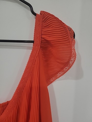 Foxiedox Womens Orange Long Dress With Pleated Bottom. Size XL. Sleeveless - Picture 4 of 9