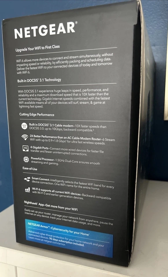 Router moderno NETGEAR Nighthawk AX6/6 Stream WiFi 6 cables Foto 3 de 4
