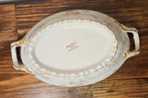 Haviland Limoges Frankreich Suppenterrine mit Deckel - Ardennenmuster rosa Rosen & Gold - Bild 3 von 12