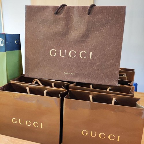13-piece set Authentic GUCCI Brown Green Paper Shopping Gift Tote Empty Bags - Picture 2 of 6
