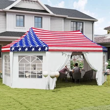 Outsunny 22.3 x 16.4ft Party Tent Wedding Tent w/ 6 Windows, American Flag