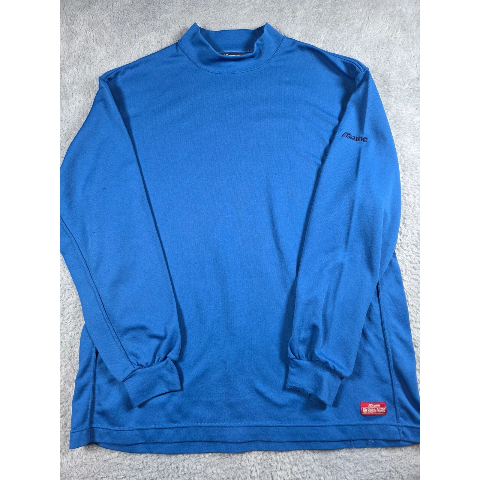 Mizuno Mock Neck Long Sleeve XL Blue Mens Breath Thermo Thermal Base Layer Top