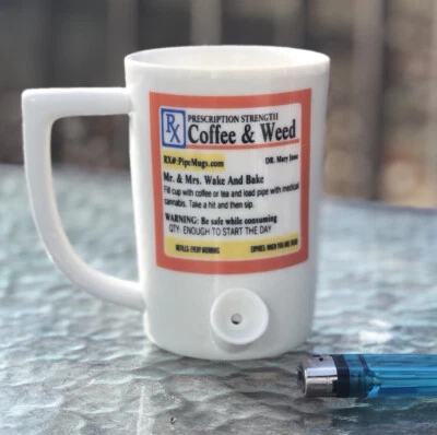 FASHION CRAFT White Premium Rx Ceramic Mug All In One Coffee Cup And Smoking Pipe