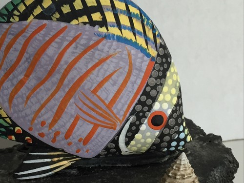 Nautical Colorful Resin Fish Figurine Perched on Black Rock with Sea Shells4"x5" - Imagen 6 de 12