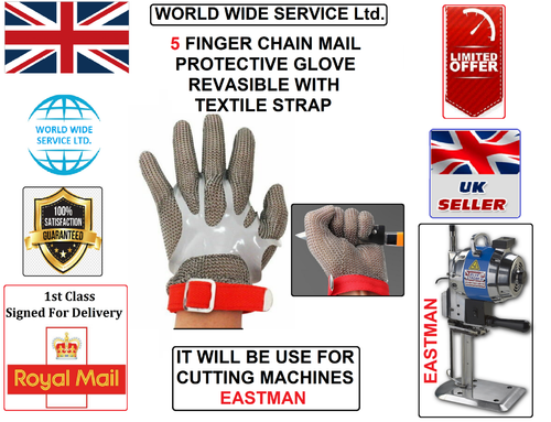 EASTMAN 627 MEDIUM 5-FINGER CHAIN MAIL PROTECTIVE GLOVE-REVASIABLE&TEXTILE STRAP - Picture 1 of 5