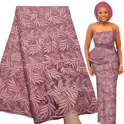 Stickerei afrikanische Spitze Hochzeitskleid Stoff nigerianische Braut 5 Yards zum Selbermachen - Bild 1 von 19
