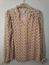 NWOT Rachel Zoe M Chiffon Floral Gold Metallic Weave Ruffle Collar Lined 