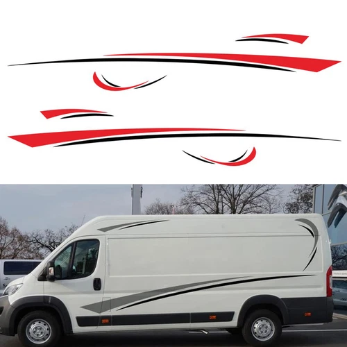 For Camper RV Trailer Both Side Black & Red Stickers Vinyl Graphics Decals Q9W6