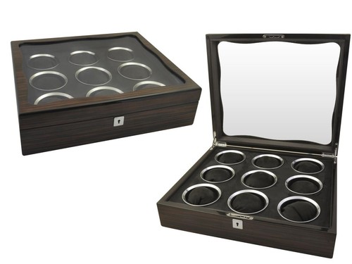 UHRENBOX TOP SCHATULE FUER 9 UHREN WATCHBOX AUS HOLZ MIT GLASS UHRENVITRINE
