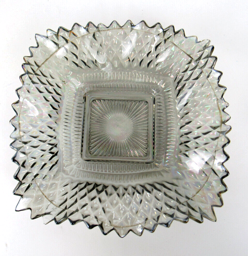 Vintage Diamond Point Iridescent Indiana Glass Ruffle Rim Candy Trinket Dish - Picture 6 of 9