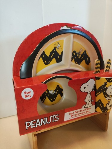 5pc Set Peanuts Snoopy Charlie Yellow Halloween Dinnerware Bamboo Plate Cup Bowl - Picture 3 of 9