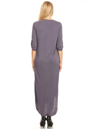 Damen-Maxikleid Freizeit Roll-Riegelärmel V-Ausschnitt hoher niedriger Saum - Bild 9 von 11