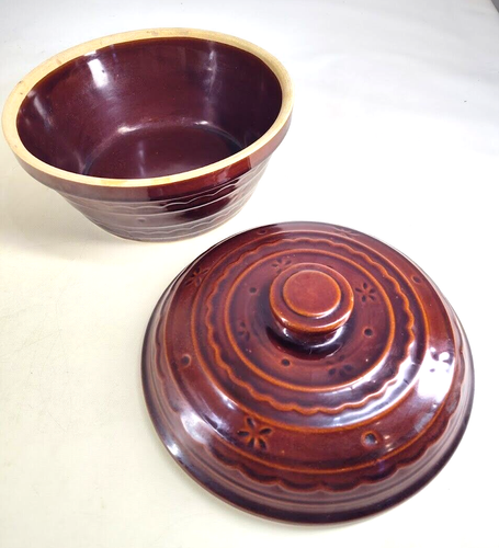 Vtg Marcrest Oven Proof Stoneware Casserole Bean Pot w/ Lid USA - Picture 3 of 8