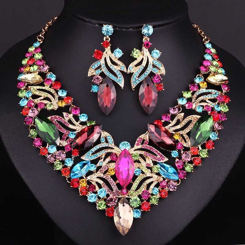 Trozo Cristal Collar Joyería Colgante Moda Fiesta Declaración Mujeres Gargantilla Babero - Imagen 36 de 36