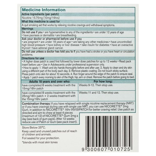 Nicorette 16hr Invisipatch Step 3 (10mg/16hr) 7 Semi Transparent Patches - Picture 2 of 2