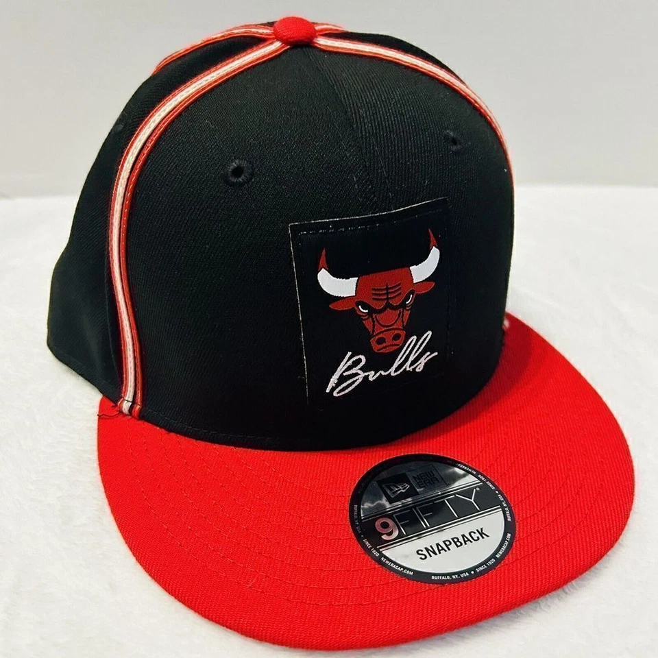 New Era Chicago Bulls 9FIFTY Gorra Snapback Ajustable Negro Rojo Parche a Rayas Foto 3 de 4