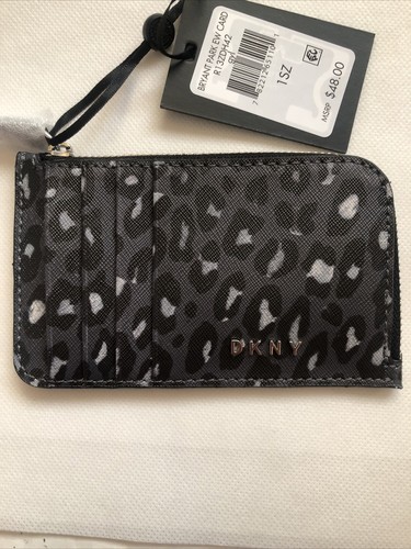 DKNY Bryant Park EW Gray, Black & White Leopard Print Card Wallet NWT - Picture 5 of 12
