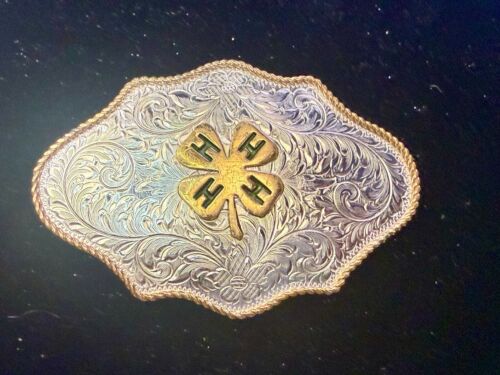 4H Leaf Swirl Ornate German Silver Montana Silversmiths Belt Buckle - Picture 16 of 19