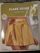 NWT NOVELTY AMSCAN INC. MATALLIC GOLD FLARERD  SKIRT STANDARD ADULT FITS 2--12