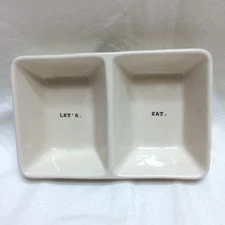 NEW Rae Dunn LET'S EAT Divided Appetizer Snack Serving Dish Tray Typewriter