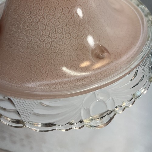 Art Deco Floral Pastel Pink Ceiling Light Shade Clear Drape Glass 3 Hole Hanging - Picture 4 of 17