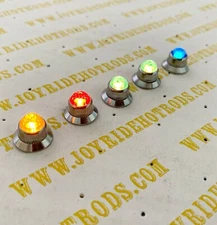 Hot Rod / Custom Dash Instrument Panel Warning Light Set- Chrome Bezels-12V