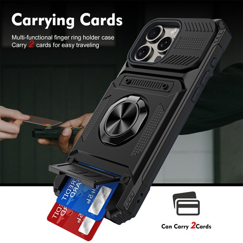 Funda híbrida a prueba de golpes con ranura para tarjeta con anillo magnético para iPhone 16 15 Pro max 14 - Imagen 9 de 20