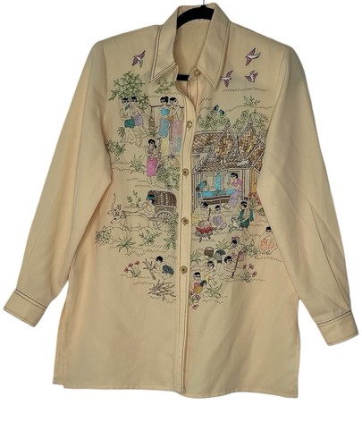 90's Vintage Angelica Paris Shirt Women Large Yellow button down Embroidered Y2K