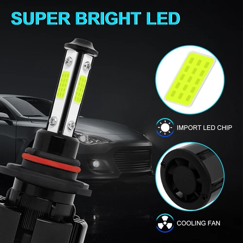4-Sides LED Headlight Bulbs Kit 9012 HIR2 High Low Beam Super Bright 6500K White - Picture 6 of 11