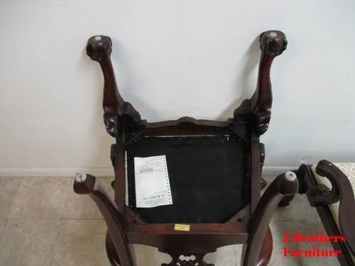 Pair Drexel Mahogany Chippendale Ball Claw Dining Room Arm Chairs - Picture 10 of 12