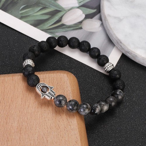 Plam Bracelets Natural Lava Tiger Eye Stone Beaded Stretchy Bracelet Men Women - Picture 41 of 46