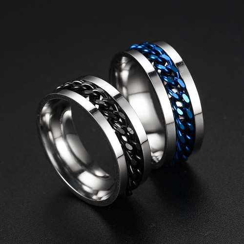 Anillo giratorio de cadena de plata/oro/negro/azul/arco iris de acero inoxidable masculino para hombre - Imagen 9 de 15