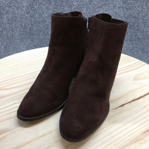 Lauren Conrad Boots Womens 9 W Wide Adelynn Ankle Brown Faux Suede Heels Zip - Picture 3 of 14
