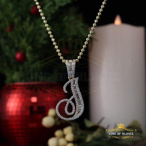 Colgante Baguette Plata 925 Amarillo 2.0ct VVS D Clr. Moissanita Letra J Hombre/Mujer - Imagen 4 de 12