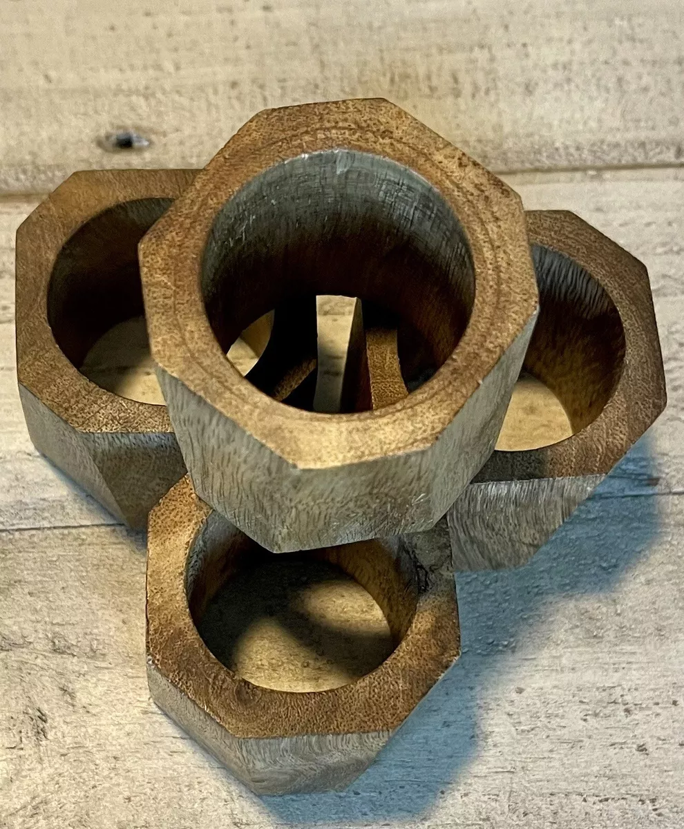 World Market Set Of 4 Handcrafted Wood Napkin Holder Rings eBay