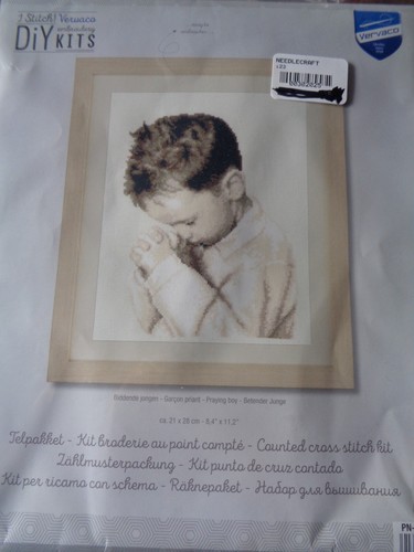 DiY VERVACO RELIGIOUS PRAYING BOY CROSS STITCH PICTURE KIT #PN-0162064 - Afbeelding 1 van 3