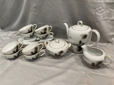 Fukagawa Arita Hand Painted White/Black China Tea/Coffee Set Made in Japan