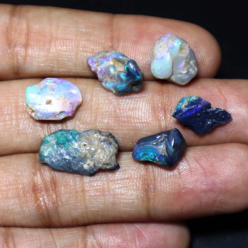 6.Pieces 18.00 Carat Natural Australian Opal Black Lightning Ridge Rough Opal - Picture 2 of 6