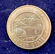 Vintage 1959 ~ ALASKA 49th State Souvenir Golden Dollar~ Fairbanks ~Trade Dollar