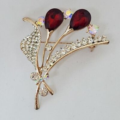 Details about   Stylish Red Cluster of Sparkling Crystals Pearls and Seashells Brooch Pin