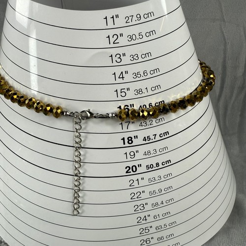 Collana Perline Lucide Sfaccettate Tono Marrone Oro Estensore Regolabile Catena Classica - Foto 11 di 20