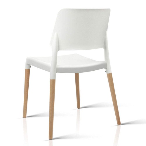 Artiss Dining Chairs Set of 4 Plastic Wooden Stackable White - Picture 4 of 8
