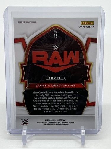 2023 Panini Select WWE Carmella Concourse Red White Blue Prizm Raw - Picture 2 of 2