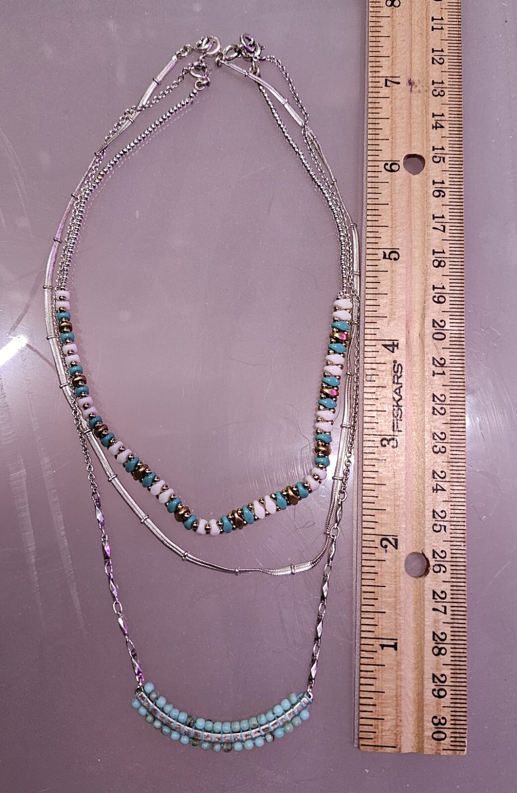 STELLA & DOT SILVER TONE MULTI-LAYER CHAIN BEAD N… - image 2